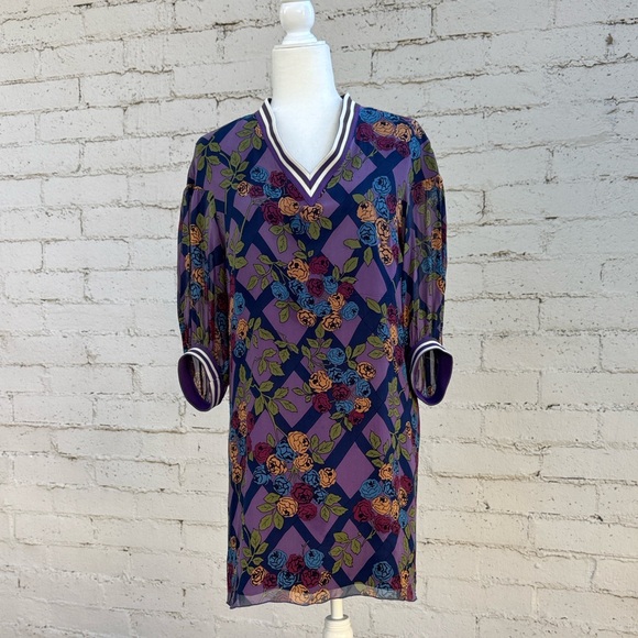 Anna Sui Dresses & Skirts - RARE Anna Sui for Anthropologie Silk Swing Dress Purple Floral Size M